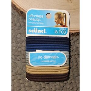 Scunci No Damage Hair Elastics, (3 Blue Shades, Gray, Tan, Dark Brown), Qty 18‎